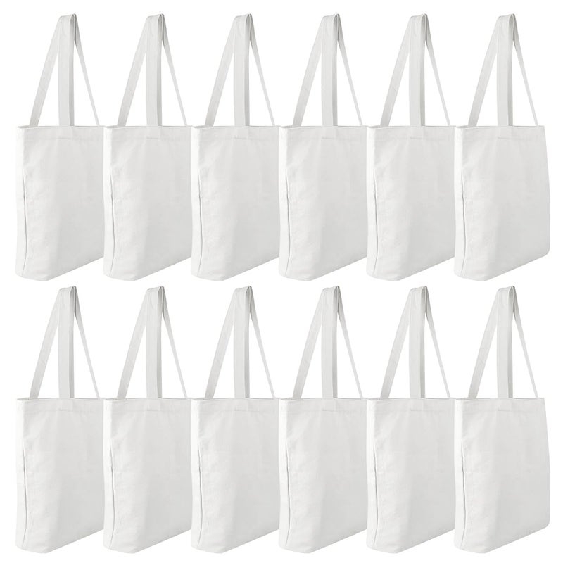 Faylapa 6 Pcs Canvas Tote Bags,Heavy Duty and Strong Easter Hunter Bag Shopping Grocery Bag Blank Cotton Bags for Decorating Christmas Crafts DIY,Painting (White, 13.6"x 15.3") - Image 1